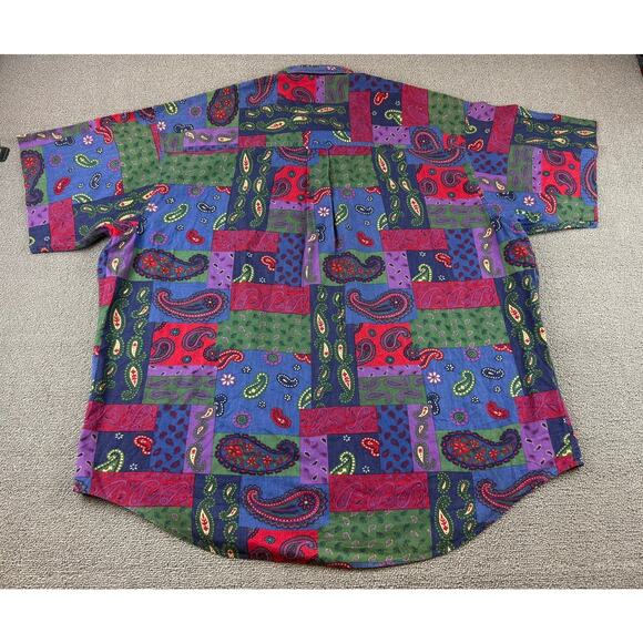 Vintage Chaps Ralph Lauren Men's Paisley Button Up Shirt XL Short Sleeve - Picture 2 of 9